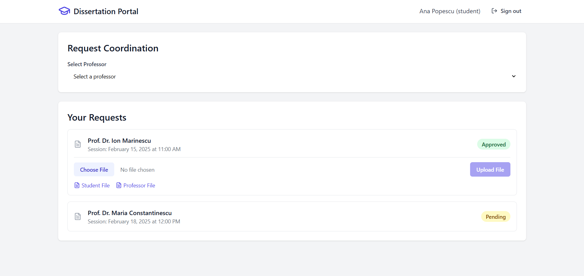 Student – Professor Dissertation Portal